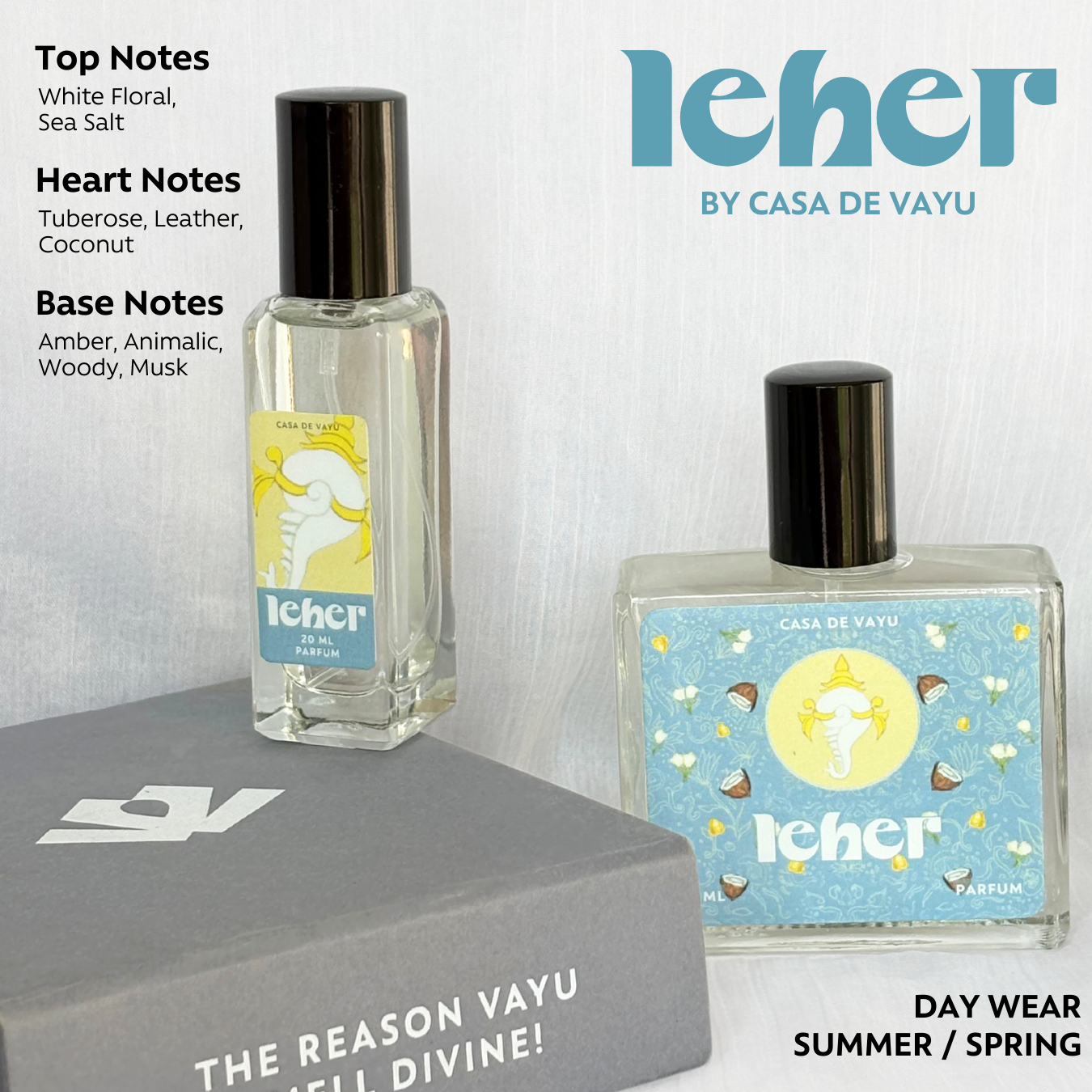 Leher by Vayu – Serene, Empowering Fragrance Inspired by Vishnu | Sea Salt, Tuberose & Amber